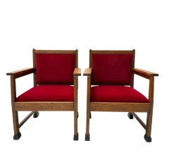 1920s Art Deco Lounge Chairs by Architect Schubad, Solid Oak & Velvet